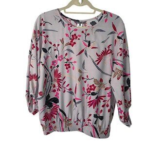 Pippa Asian Floral Print Blouse Womens Size 6 Elastic Waist Polyester Pullover
